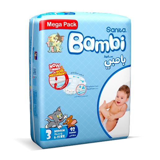Sanita Bambi Baby Diapers Mega Pack Size 3 Medium 6-11 92pcs