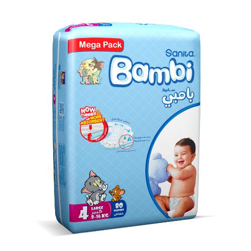 Sanita Bambi Baby Diapers Mega Pack Size 4 Large 8-16kg 80pcs