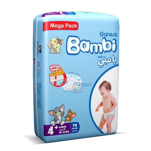 Sanita Bambi Baby Diapers Mega Pack Size 4+ Large 10-18kg 78pcs