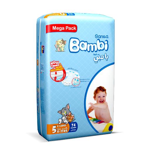 Sanita Bambi Baby Diapers Mega Pack Size 5 X - Large 12-22kg 74pcs