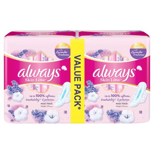 Always Breathable Maxi Thick Pads Lavender Large 48pcs