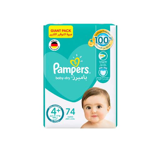 Pampers Baby Dry Daipers Size 4+ 10-15kg 74pcs