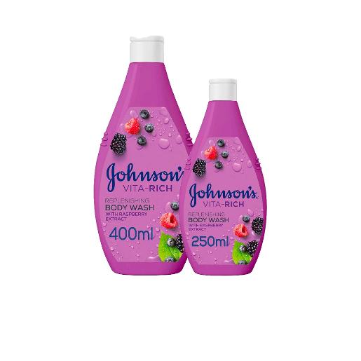 Johnson's Replenishing Body Wash Raspberry 400ml + 250ml