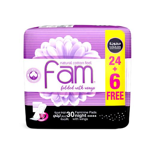 Fam Feminine Pads Folded Night Wings 24+6pcs
