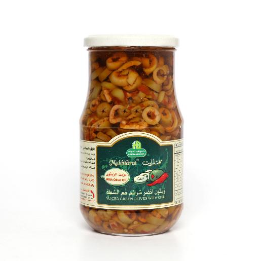 Halwani Green Olives Sliced With Chili In Oil 325g