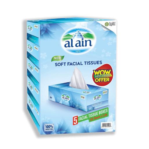 Al Ain Soft Facial Tissue 2Ply 150pc X 5 box