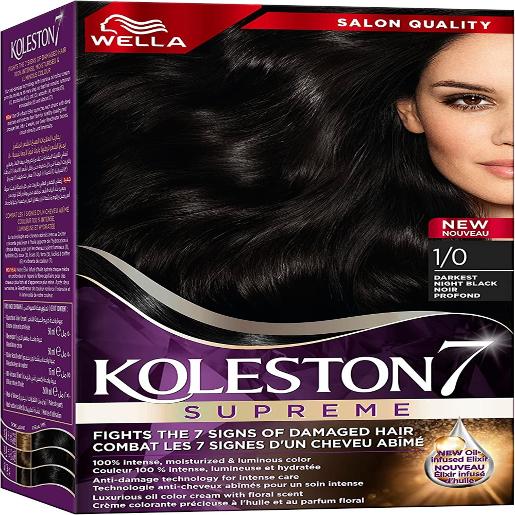 WELLA Koleston Hair Color Kit 1/0 Darkest Night Black 50ml