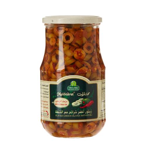 Halwani Green Olives Slicd With Chilli 650gm