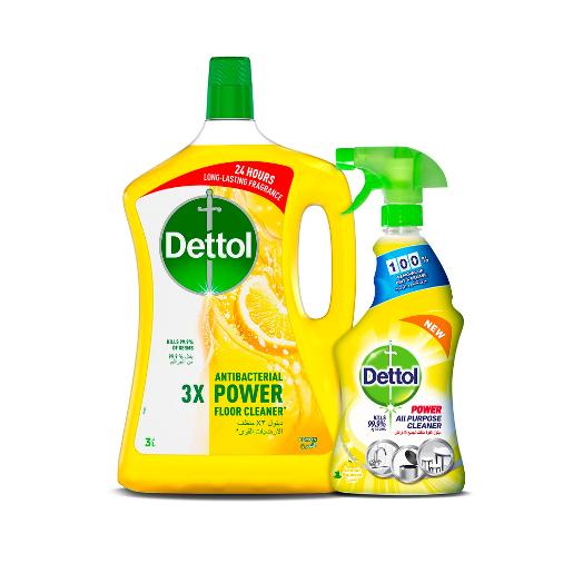 Dettol Anti Bacterial Power Floor Cleaner Lemon 3Ltr + All Purpose Cleaner Lemon 500ml