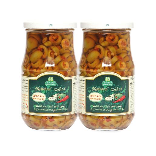 Halwani Sliced Green Olives With Chili 2 x 325g