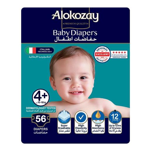 Alokozay Premium Baby Diapers Size 4+ 10-16kg 56pcs