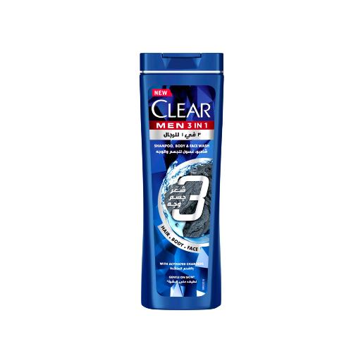 Clear Men 3 In 1 Shampoo Body And Face Wash With Activated Charcoal 200ml