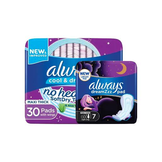Always Maxi Thick Cool & Dry Pad 30 pc + Night 7 pc