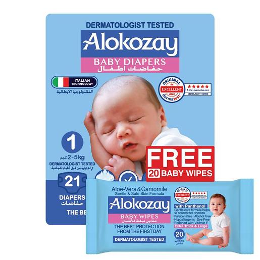 Alokozay Baby Diaper Size 1 2-5kg 21pcs + 20 Wipes