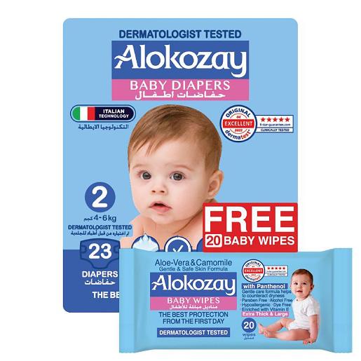 Alokozay Baby Diaper Size 2 4-6kg 23pcs + 20 Wipes