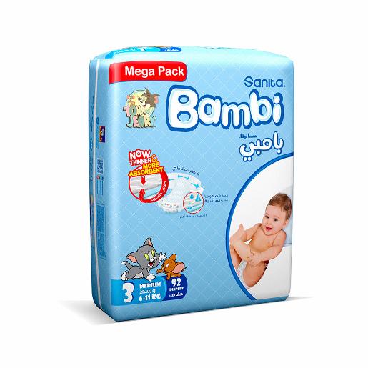 Bambi Baby Diapers Mega Pack Size 3 Medium 6-11Kg 92Count