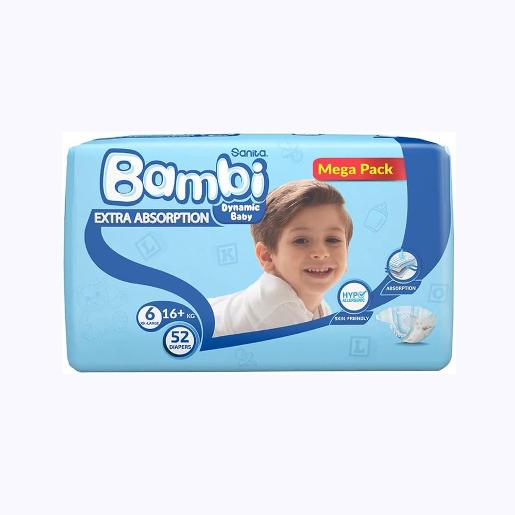 Bambi Baby Diapers Mega Pack Size 6 XX-Large 16+Kg 52Count