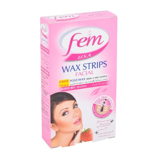 Fem Facial Wax Strips Sens Strawberry 20pcs