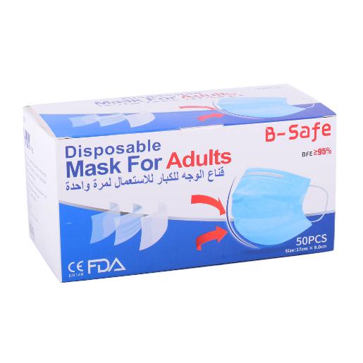 B-Safe 3Ply Disposbl F/Mask  Adults 50's