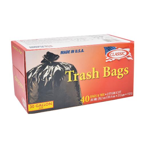 Classic Trash Bags 30 Gallon 40 bags & Ties